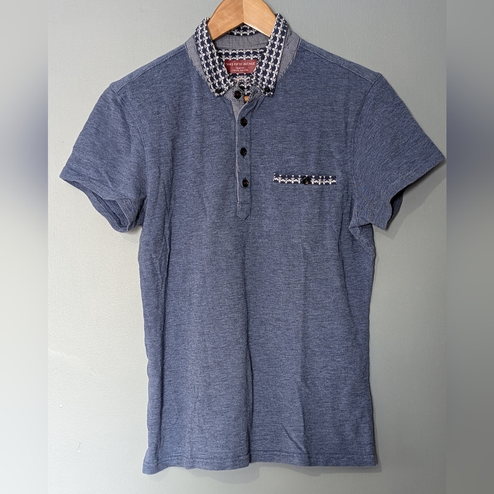 Saks Fifth Avenue Trim Fit Men's Small Short-Sleeve Blue Polo Shirt